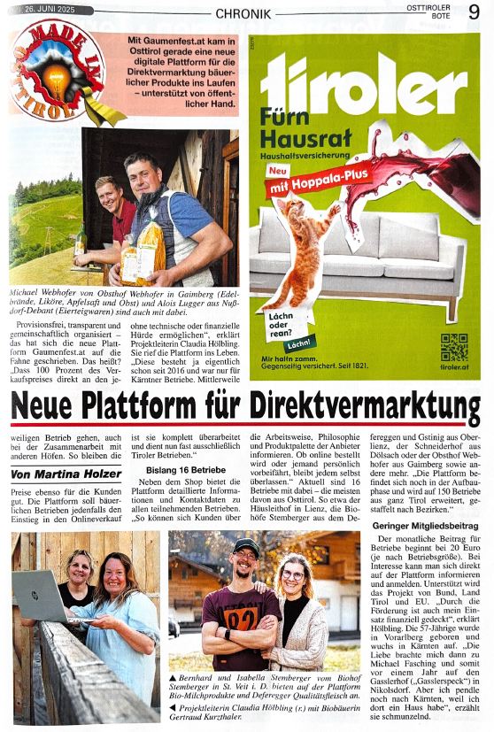 Artikel über Gaumenfest 3.0 im Osttiroler Boten